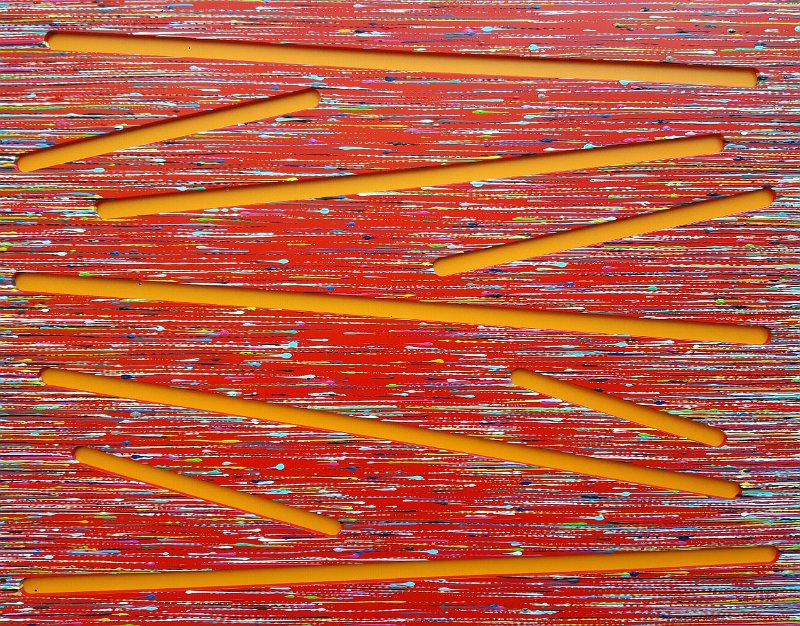 Und zwischen den Zeilen ist noch viel Platz 2025, 70x90, Lack auf Holz, € 2.600